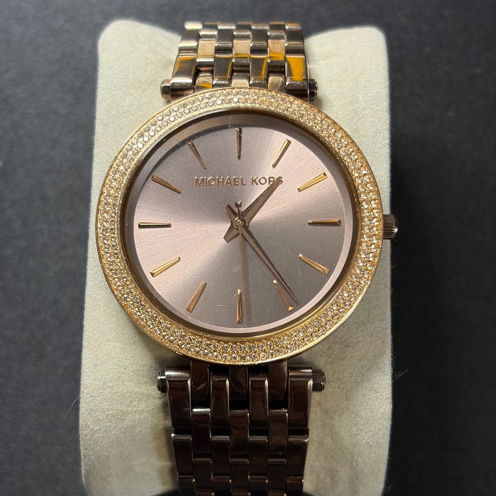 Michael Kors Watch Womens 39mm Rose Gold Crystal Bezel MK-3416 Darci